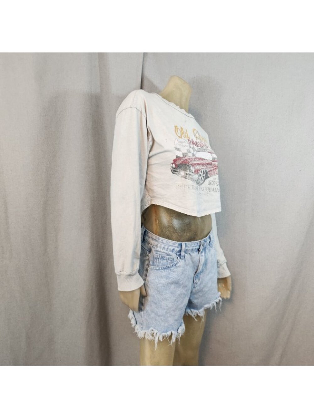 Forever 21 Old School Racing Open Back Crew LS Graphic Print T Shirt Top SMALL - Picture 5 of 8